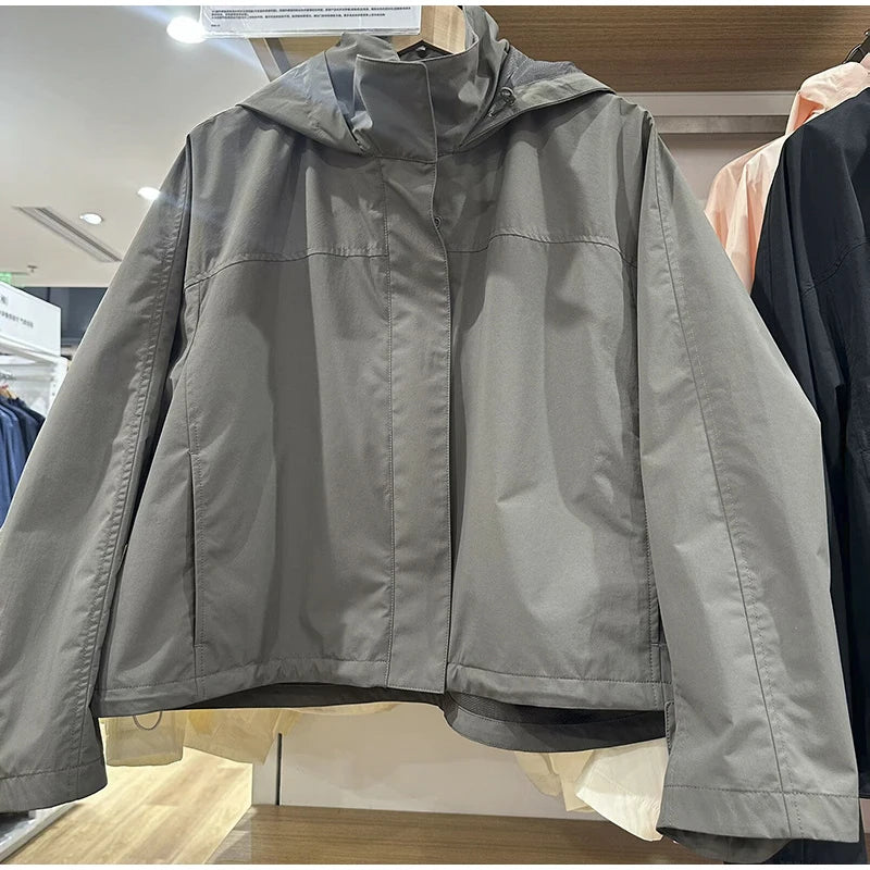 Cropped Bomber Jacket Thin Coat Women Loose Fit Stand Collar Solid Women's Top Autumn Outerwear Casual Daily Streetwear