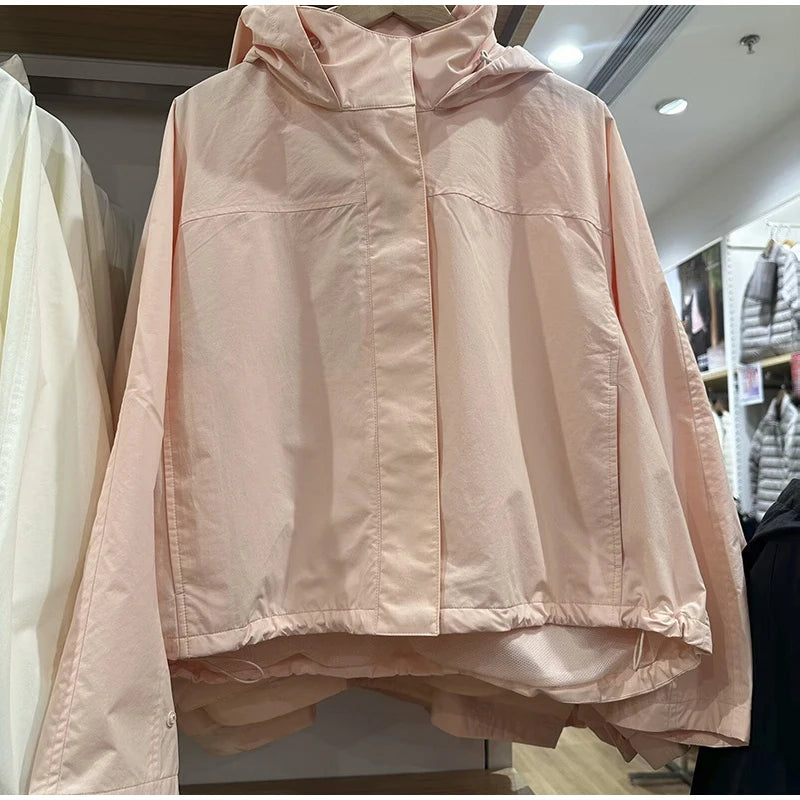 Cropped Bomber Jacket Thin Coat Women Loose Fit Stand Collar Solid Women's Top Autumn Outerwear Casual Daily Streetwear