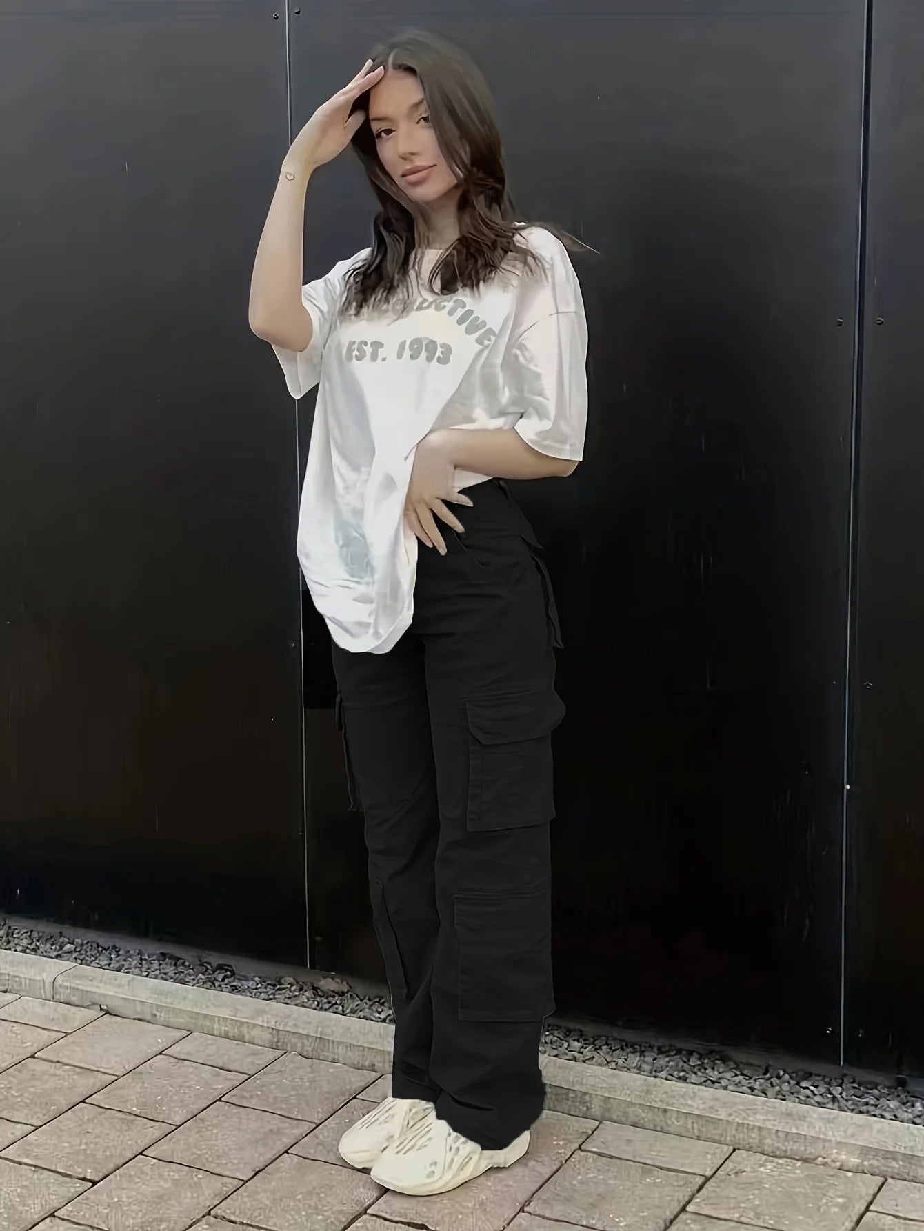 Y2K Boyfriend jeans Women's cargo pants with multiple pockets High-waisted loose straight-leg pants