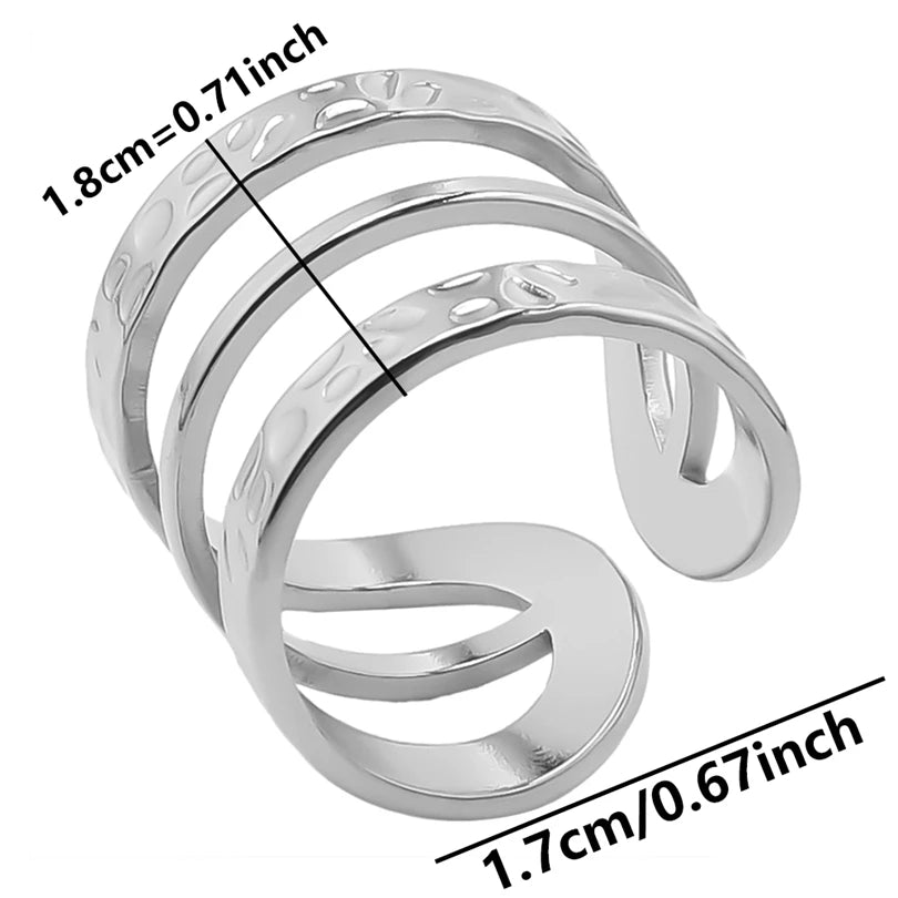 6Pcs/Lot Stainless Steel Exaggerated Irregular Hammered Chunky Open Rings Vintage Personality Hollow Layered Men Anillos Jewelry