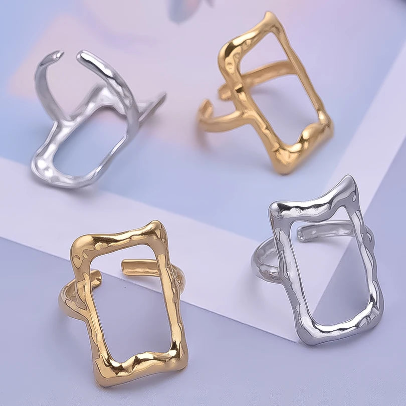6Pcs/Lot Stainless Steel Exaggerated Irregular Hammered Chunky Open Rings Vintage Personality Hollow Layered Men Anillos Jewelry