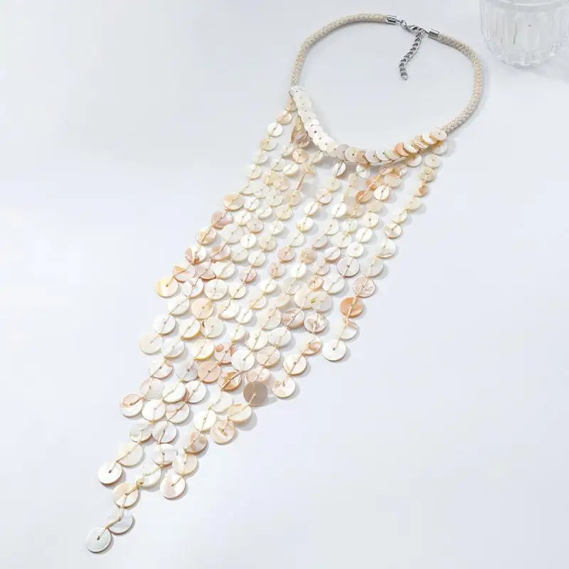 Bead Handmade Woven Shell Tassel Necklace Summer Beach Style Multi-layered Collarbone Chain Women's Fashion Jewelry Accessories
