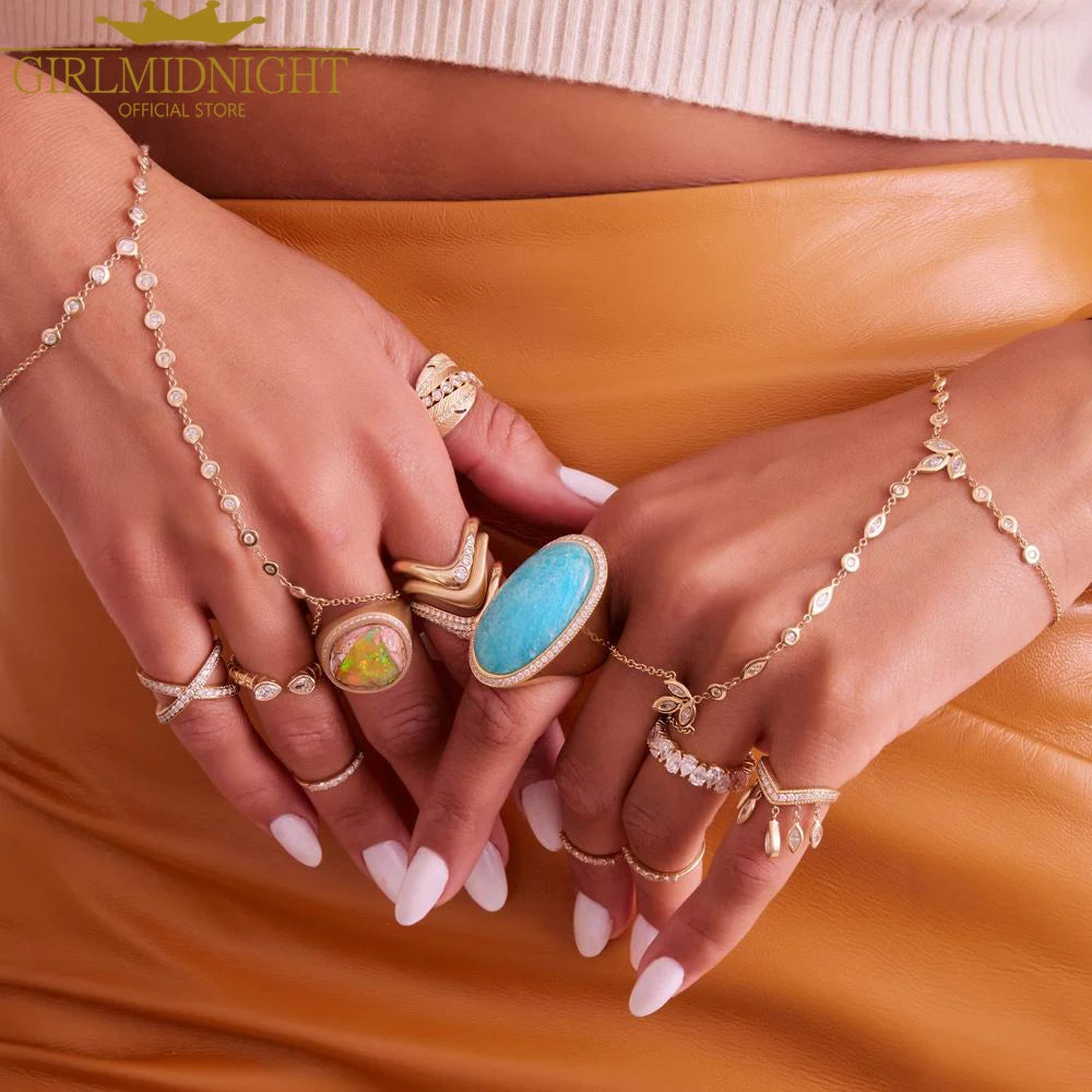 High Quality Long Tassel With Slippy Bar Bling Round Oval Triangle CZ Setting Women Unique Bracelet Wrap One's Finger Jewelry