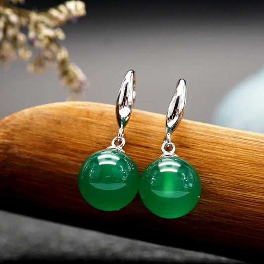 S925 Silver Color Green Emerald Jewelry Earring Natural Green Jade Silver 925 Jewelry Party Orecchini Drop Earring Women Grils