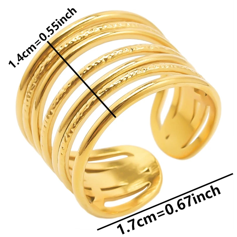 6Pcs/Lot Stainless Steel Exaggerated Irregular Hammered Chunky Open Rings Vintage Personality Hollow Layered Men Anillos Jewelry