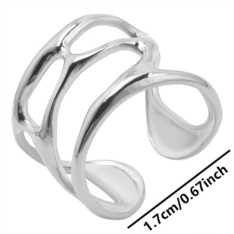 6Pcs/Lot Stainless Steel Exaggerated Irregular Hammered Chunky Open Rings Vintage Personality Hollow Layered Men Anillos Jewelry