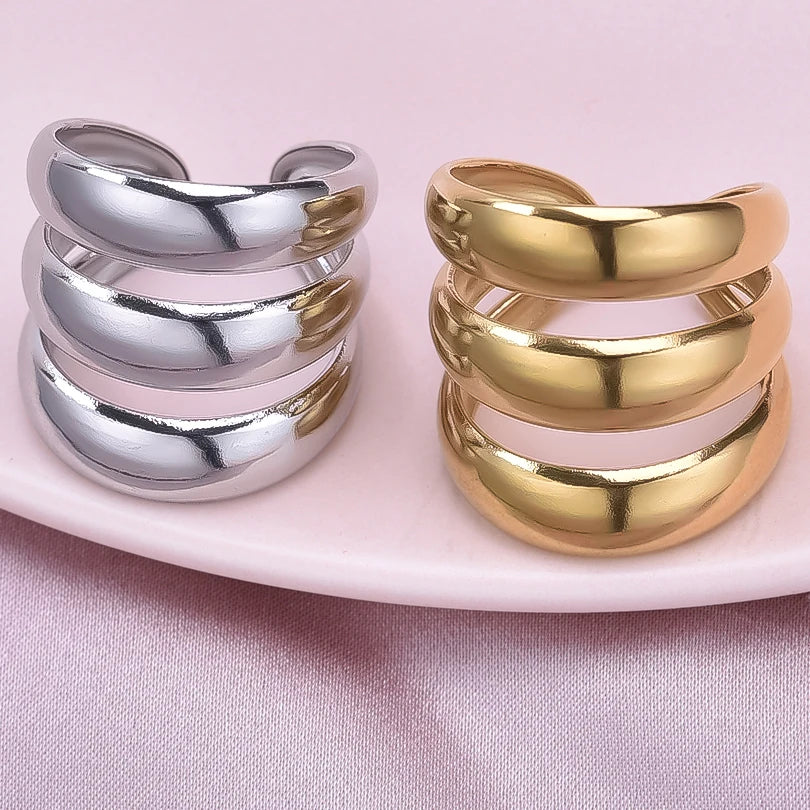 6Pcs/Lot Stainless Steel Exaggerated Irregular Hammered Chunky Open Rings Vintage Personality Hollow Layered Men Anillos Jewelry