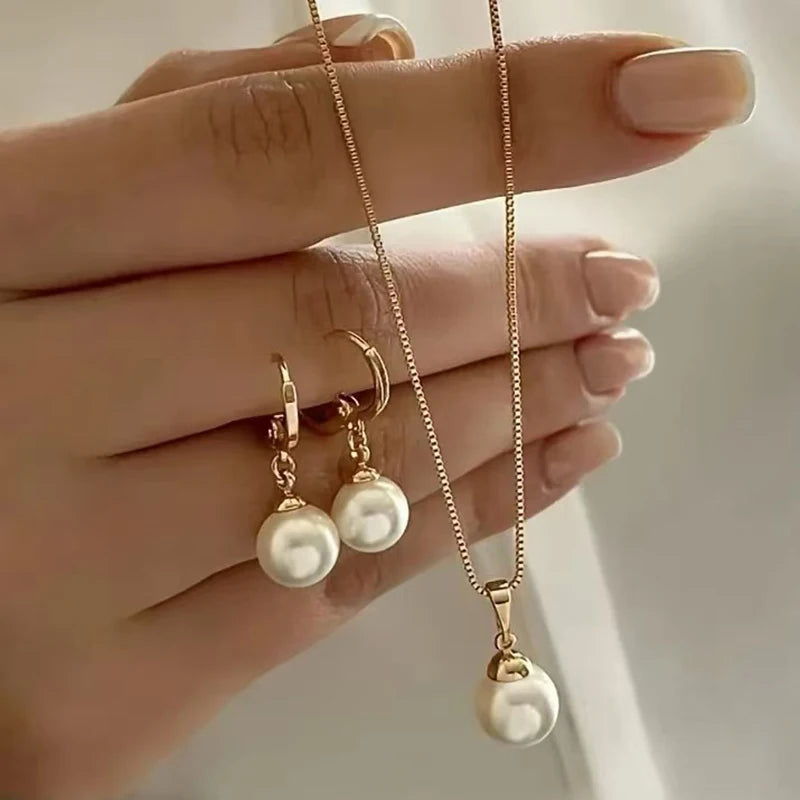 2 Pieces Of Round Pearl Jewelry Set, Earrings, Pendants, Necklaces, Ladies' Exquisite And Fashionable Wedding Jewelry Set,Gifts