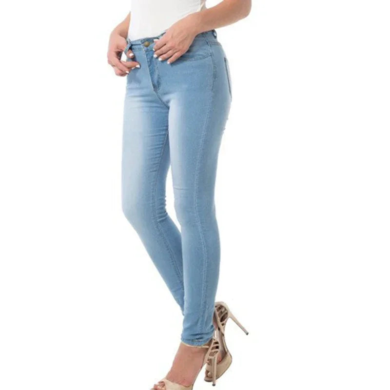 Autumn and winter women's clothing slim fit blue jeans stretch denim women's high waisted light colored washed denim jeans