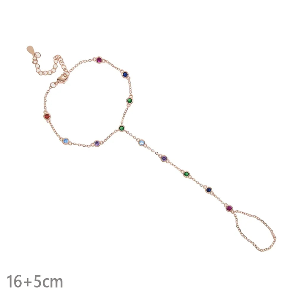 High Quality Long Tassel With Slippy Bar Bling Round Oval Triangle CZ Setting Women Unique Bracelet Wrap One's Finger Jewelry