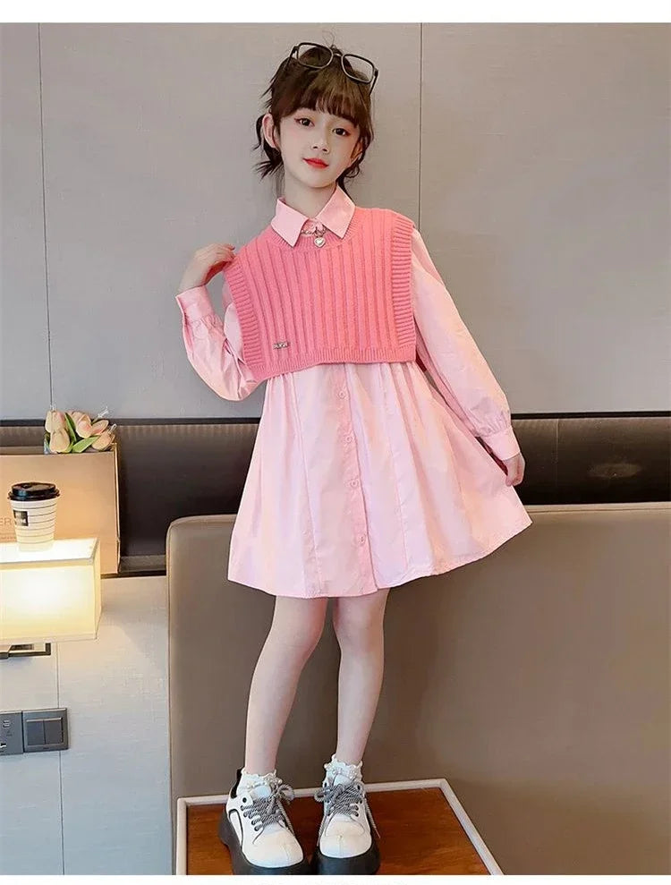 Dresses for Girls Girls Casual Dresses Clothes Rose Pink Dress Suit Big Girls Party Princess Girl Dress Children