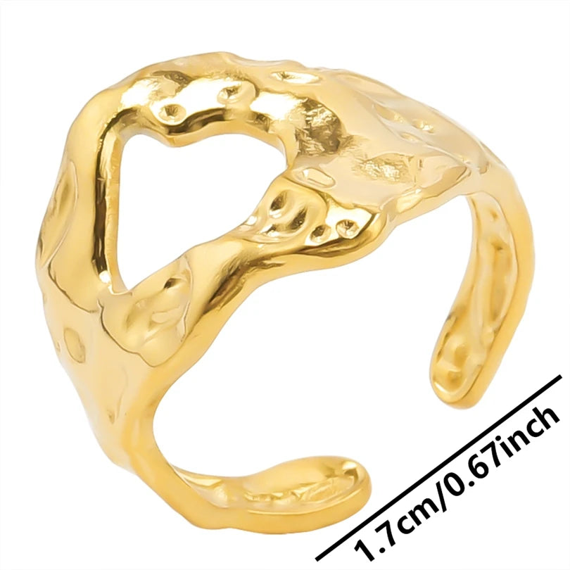6Pcs/Lot Stainless Steel Exaggerated Irregular Hammered Chunky Open Rings Vintage Personality Hollow Layered Men Anillos Jewelry