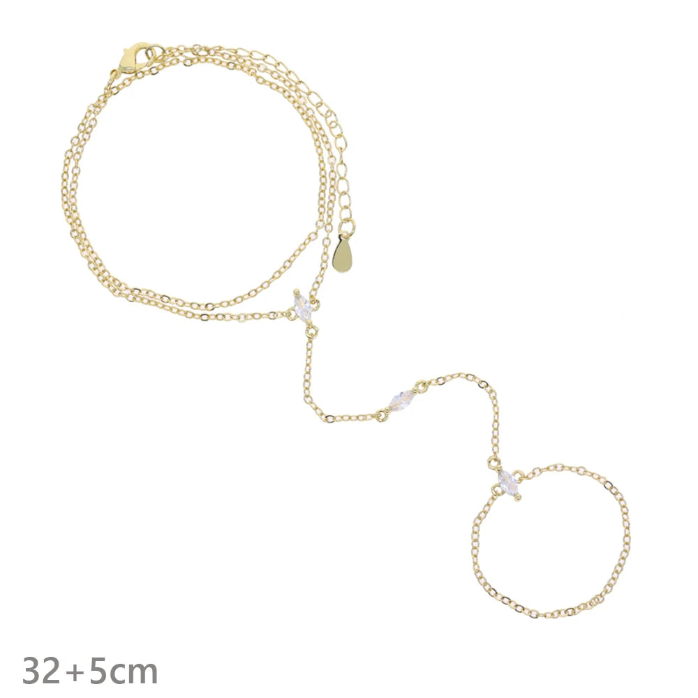 High Quality Long Tassel With Slippy Bar Bling Round Oval Triangle CZ Setting Women Unique Bracelet Wrap One's Finger Jewelry