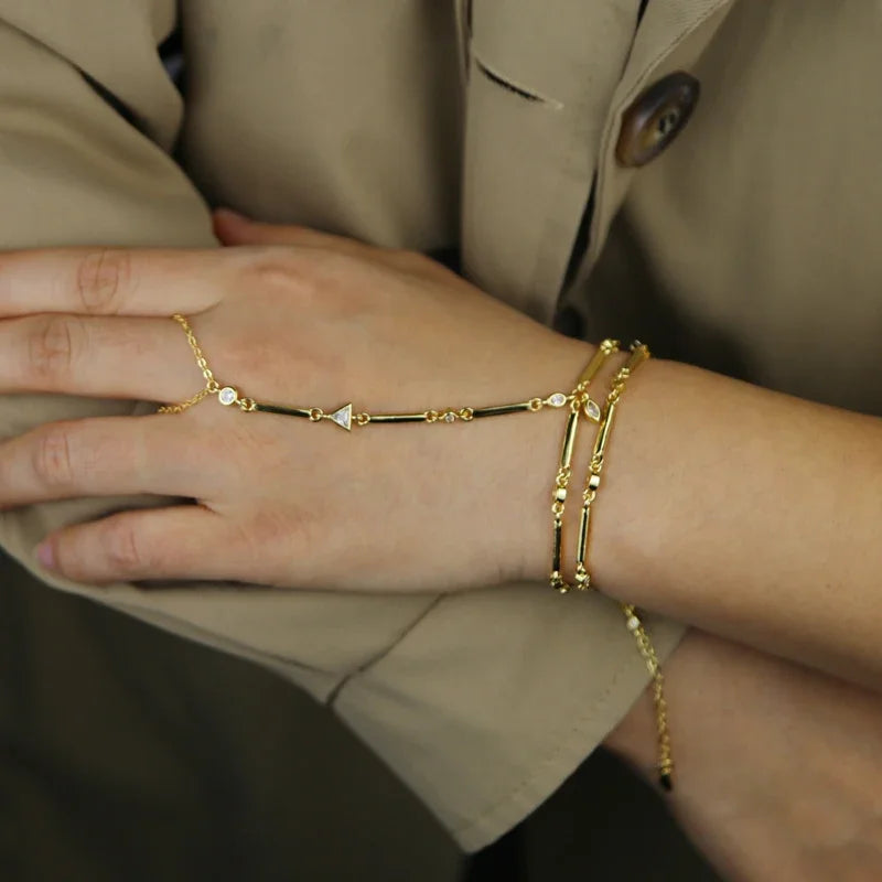 High Quality Long Tassel With Slippy Bar Bling Round Oval Triangle CZ Setting Women Unique Bracelet Wrap One's Finger Jewelry