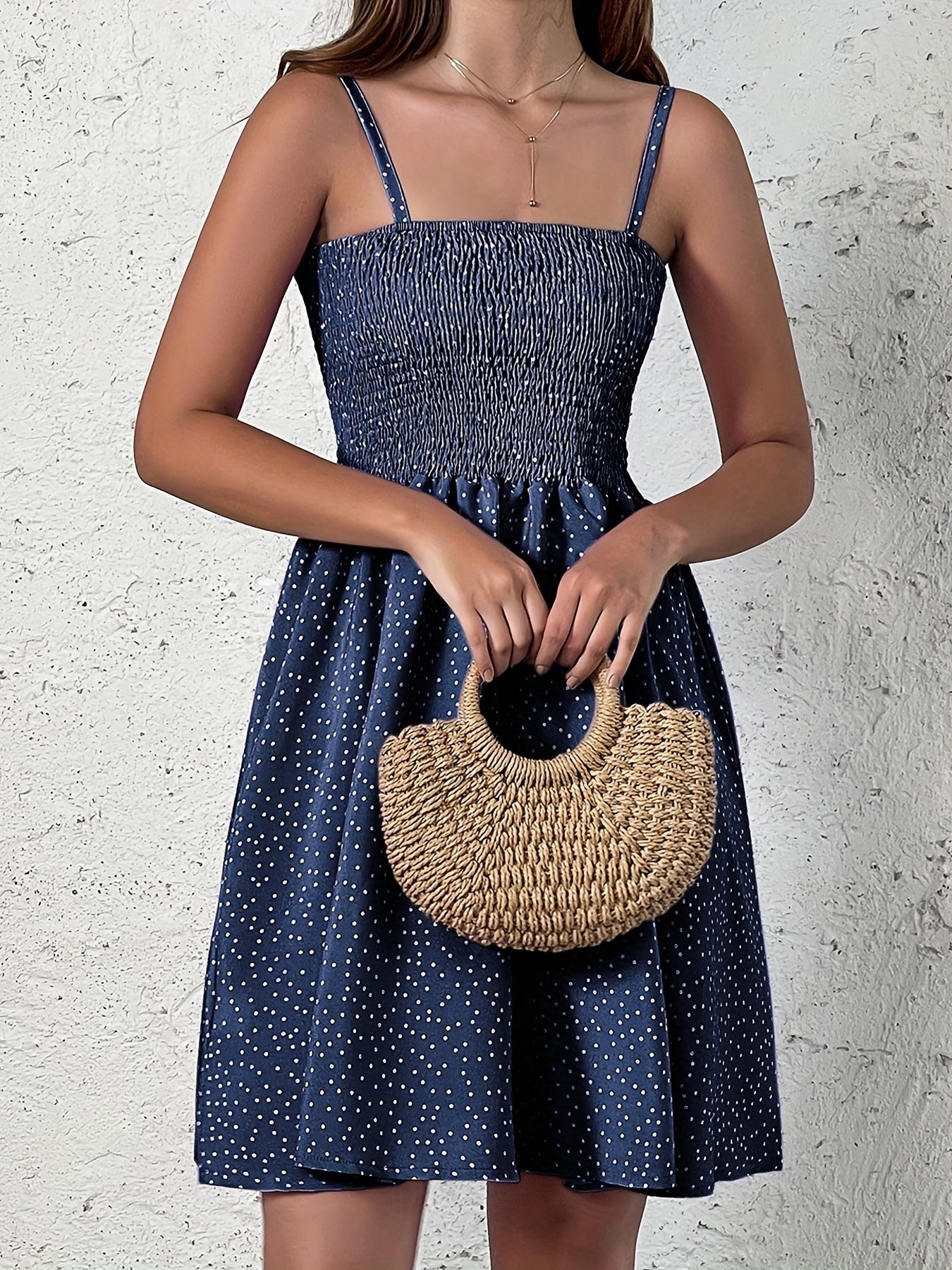 Polka Dot Cami Dress, Backless Casual Dress For Summer & Spring, Women's Clothing