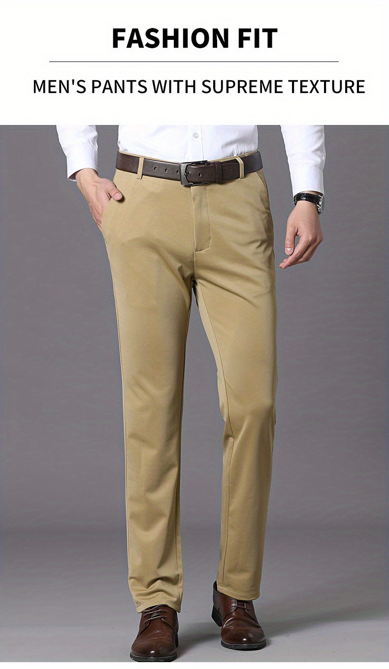 Classic Design Dress Pants, Men's Formal Solid Color Slightly Stretch Dress Pants For Spring Summer Business, Old Money Style