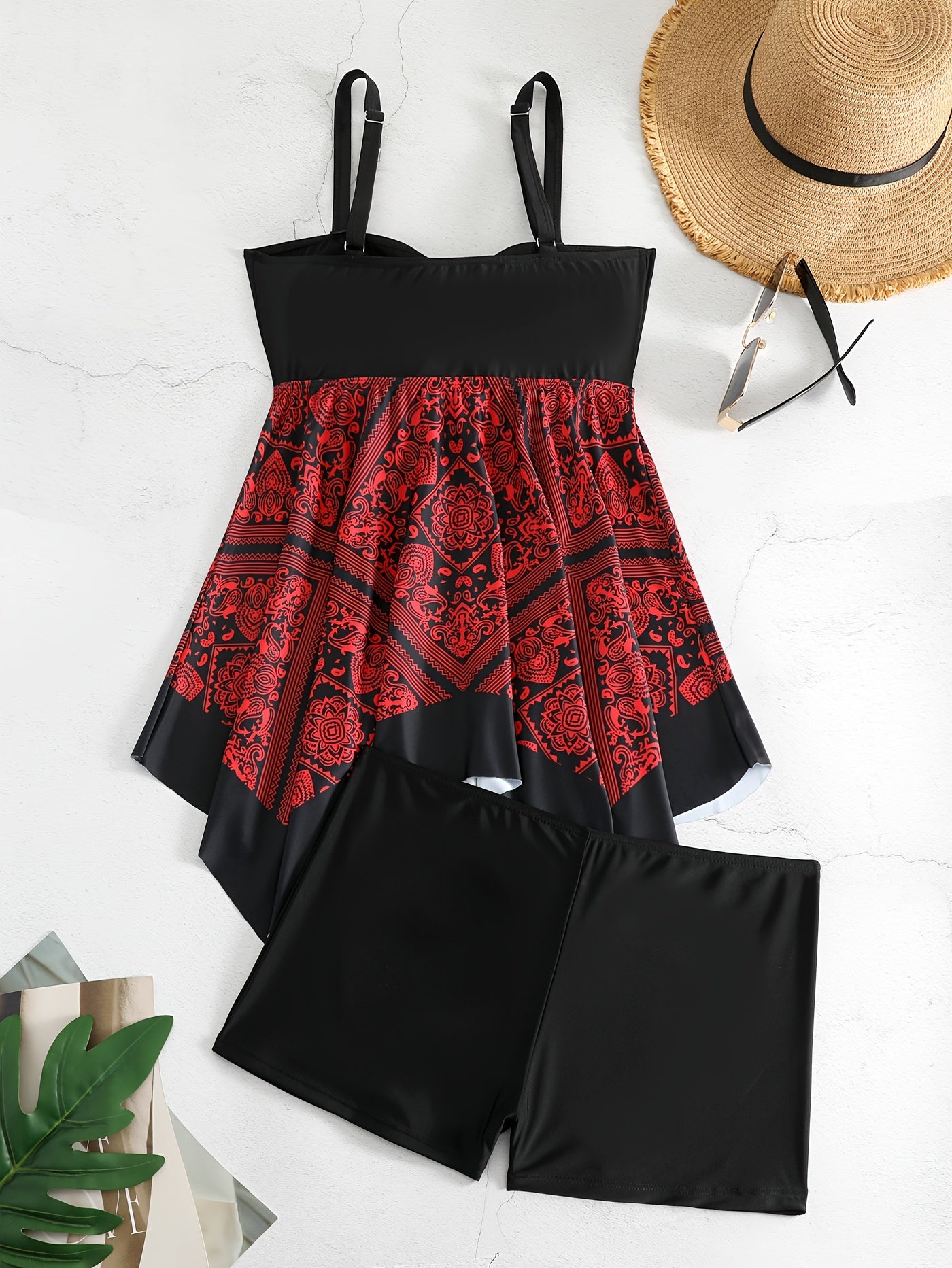 Plus Size Women's Printed One-Piece Swimsuit, Sexy Print Swimwear