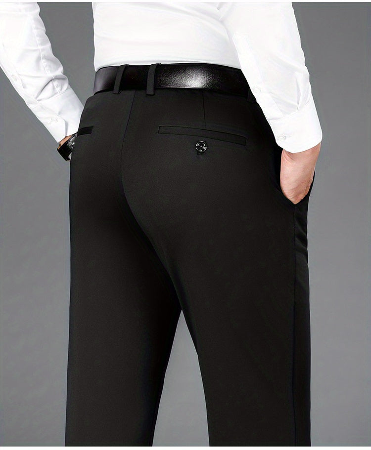 Classic Design Dress Pants, Men's Formal Solid Color Slightly Stretch Dress Pants For Spring Summer Business, Old Money Style