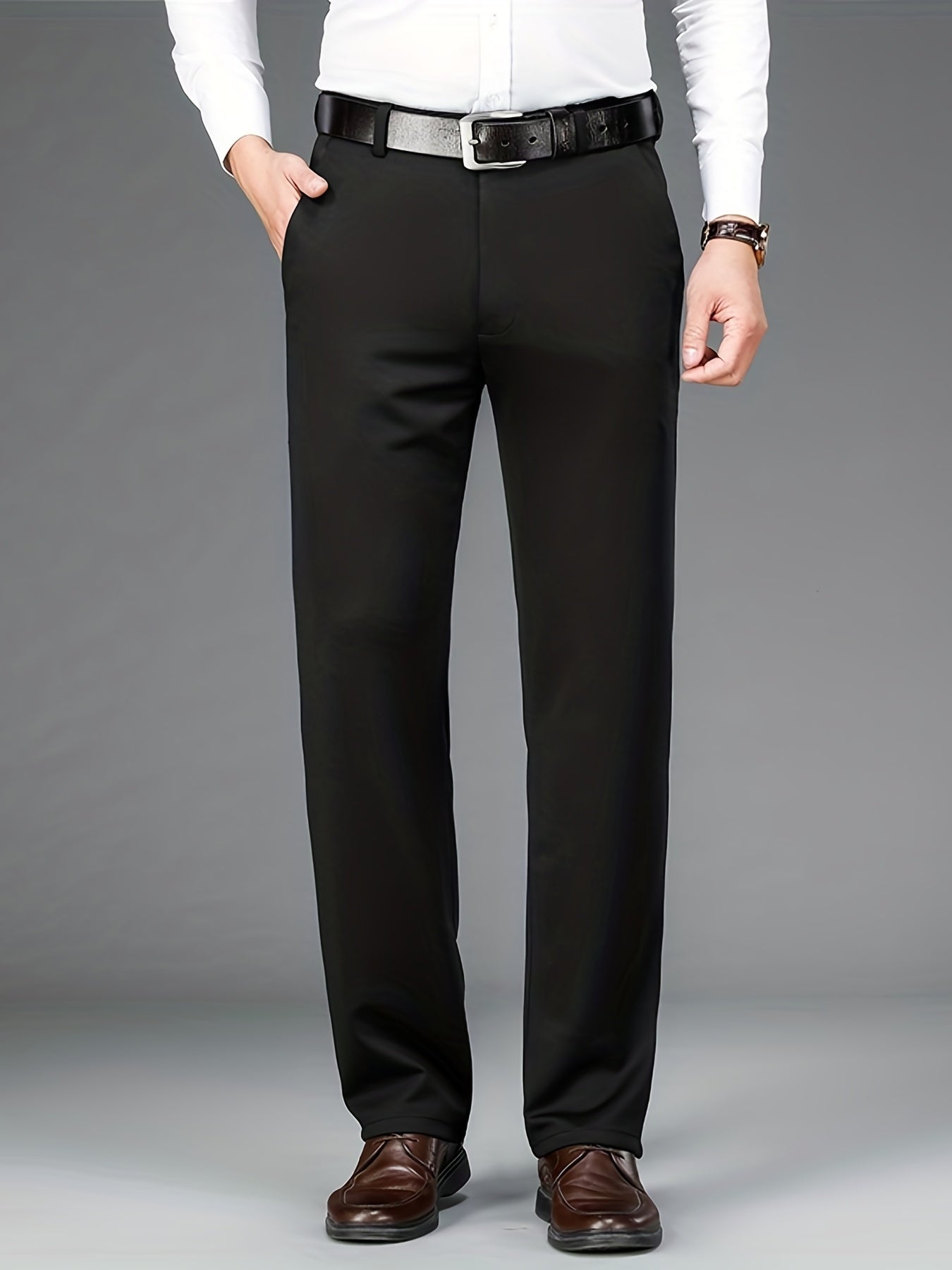 Classic Design Dress Pants, Men's Formal Solid Color Slightly Stretch Dress Pants For Spring Summer Business, Old Money Style