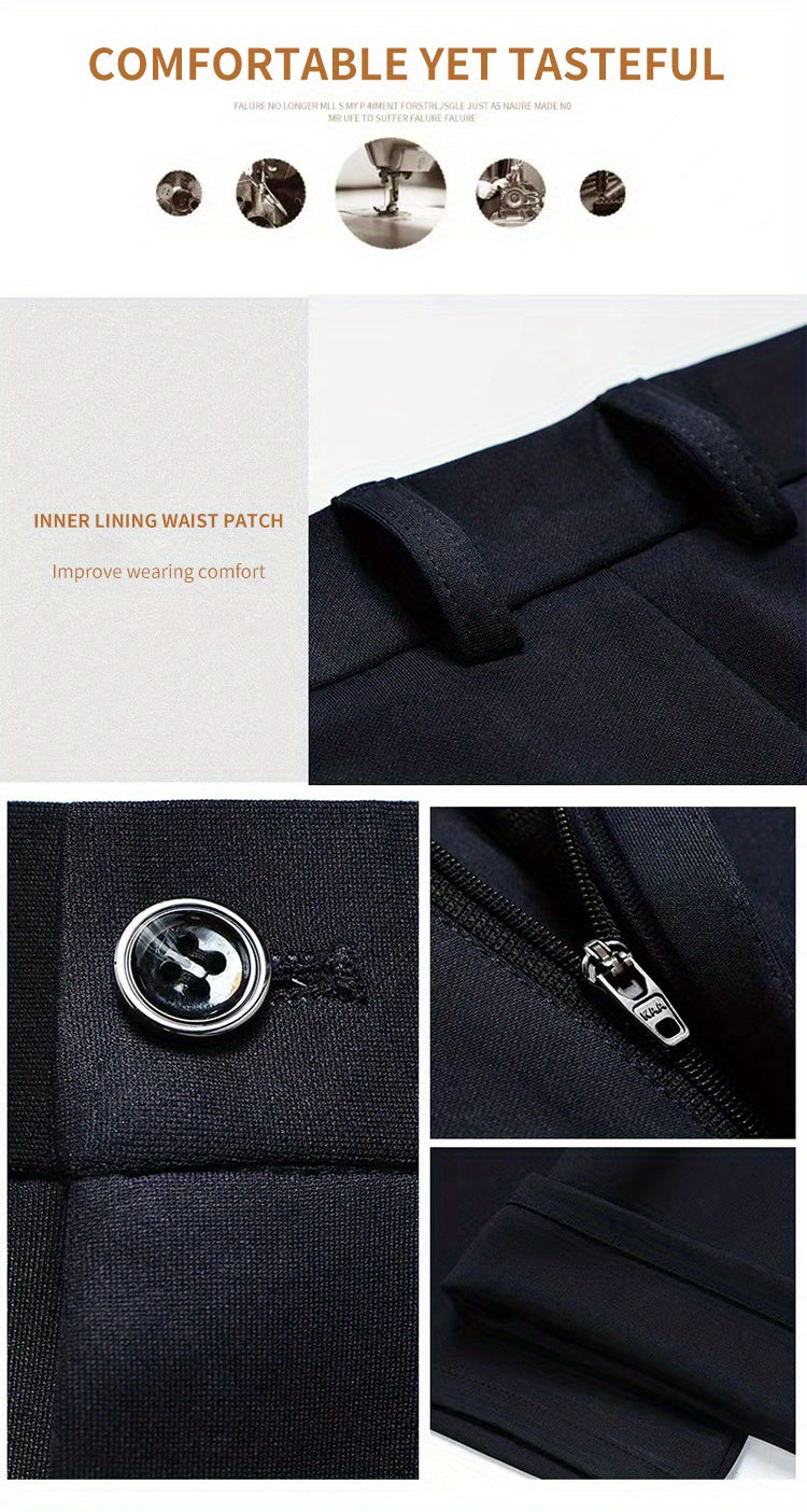 Classic Design Dress Pants, Men's Formal Solid Color Slightly Stretch Dress Pants For Spring Summer Business, Old Money Style