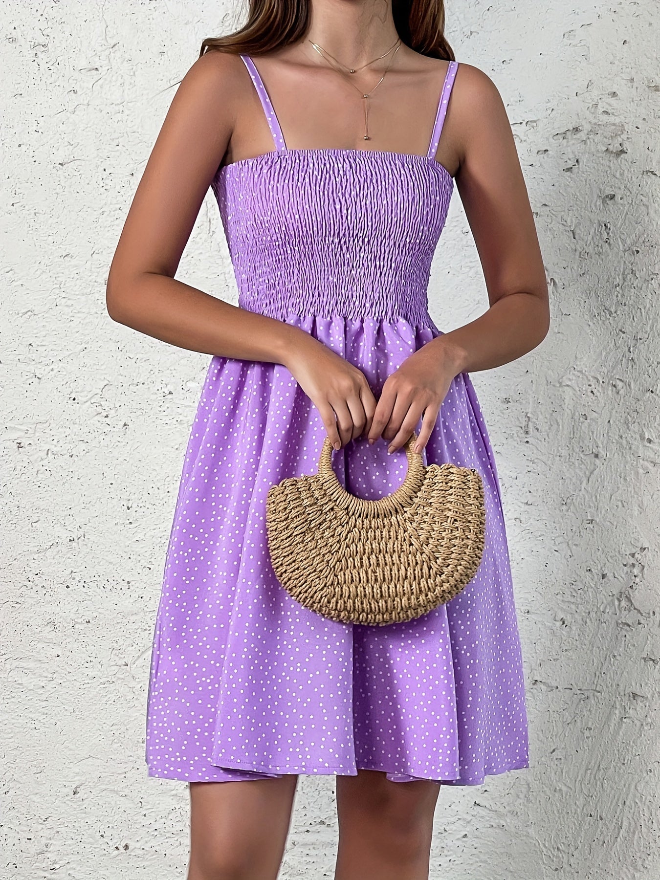 Polka Dot Cami Dress, Backless Casual Dress For Summer & Spring, Women's Clothing