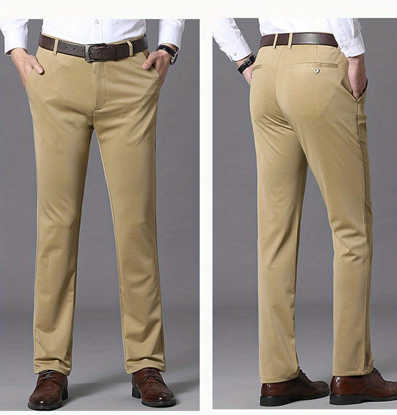 Classic Design Dress Pants, Men's Formal Solid Color Slightly Stretch Dress Pants For Spring Summer Business, Old Money Style