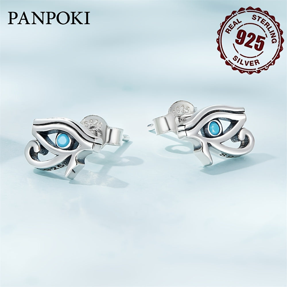 2.2g PANPOKI Luxury 925 Sterling Silvery Simple Style Eye of Horus Ear Buckle Zirconia Stud Earrings for Women Fashion Jewelry Gift, Simple Style, Luxury Style, Religious Symbols Theme