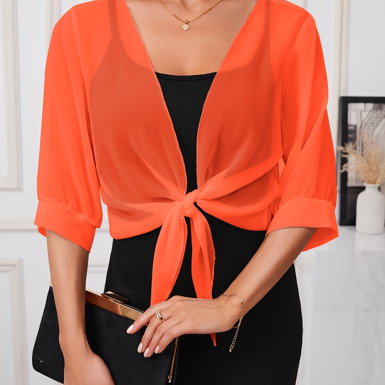 [Lightweight and Breathable] Elegant Shawl Wrap with Tie-Front Detail | Polyester | Lightweight and Breathable | Dress Accessory | Spring/Summer/Fall Events | Chic